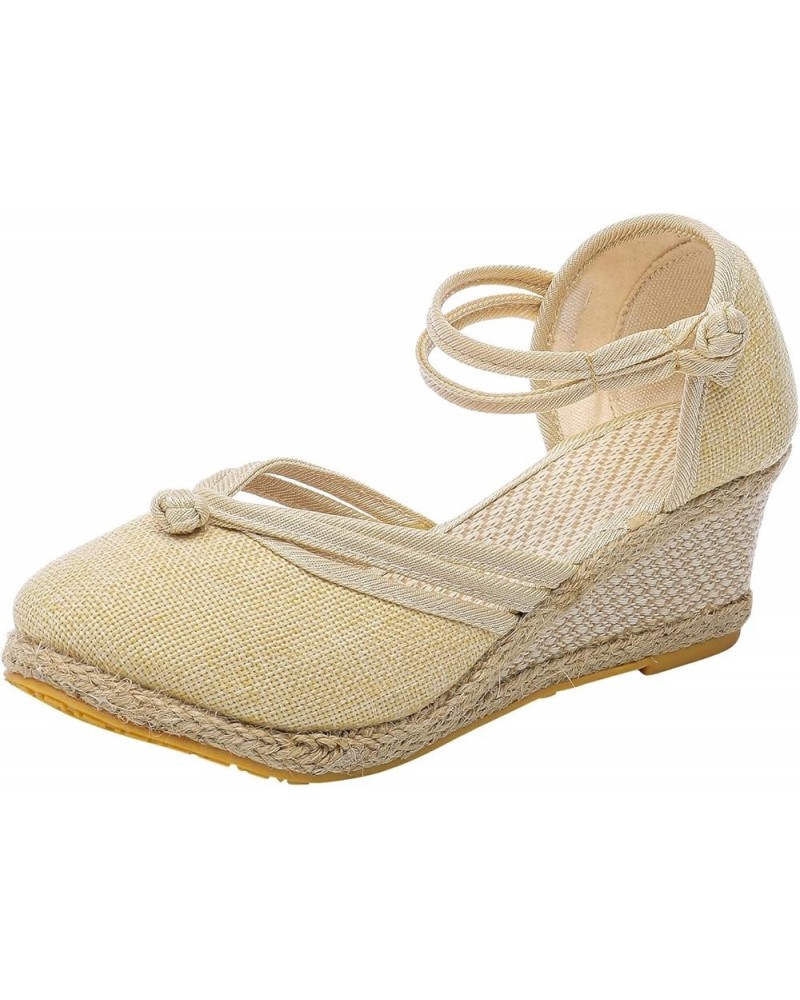 Women Wedges Sandals Open Square Toe Ankle Strap Comfort Soft Flatform Beach Vacation Casual Slip-on Shoe 40-htrns-b-beige $1...