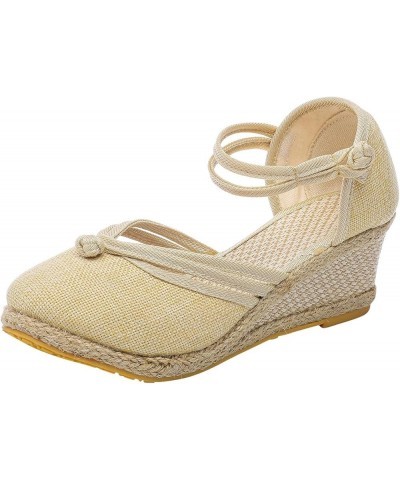 Women Wedges Sandals Open Square Toe Ankle Strap Comfort Soft Flatform Beach Vacation Casual Slip-on Shoe 40-htrns-b-beige $1...