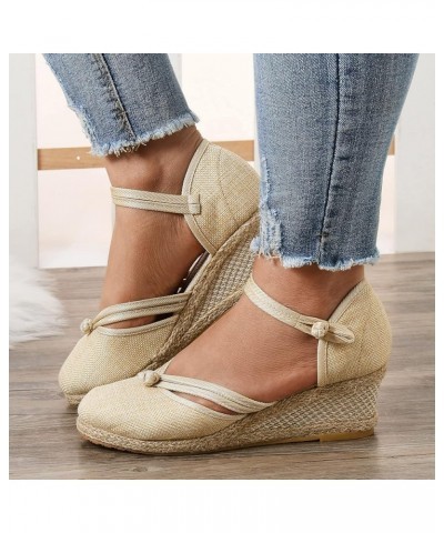 Women Wedges Sandals Open Square Toe Ankle Strap Comfort Soft Flatform Beach Vacation Casual Slip-on Shoe 40-htrns-b-beige $1...