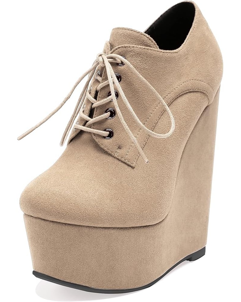 Women's Wedge Heel Ankle Bootie Sexy 6" Ankle Bootie High Wedge Heel Bootie Platform Lace Up Comfortable Boots Suede Beige $2...