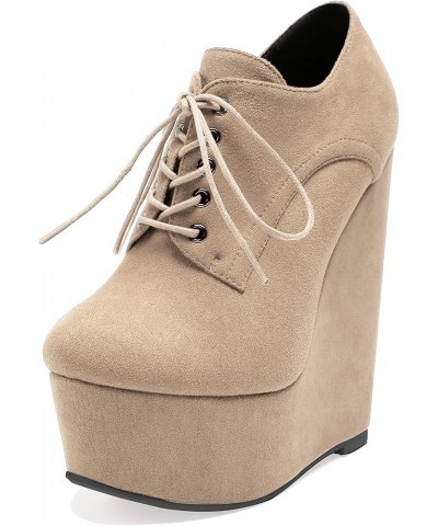 Women's Wedge Heel Ankle Bootie Sexy 6" Ankle Bootie High Wedge Heel Bootie Platform Lace Up Comfortable Boots Suede Beige $2...