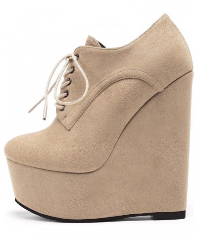 Women's Wedge Heel Ankle Bootie Sexy 6" Ankle Bootie High Wedge Heel Bootie Platform Lace Up Comfortable Boots Suede Beige $2...