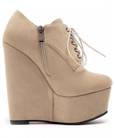 Women's Wedge Heel Ankle Bootie Sexy 6" Ankle Bootie High Wedge Heel Bootie Platform Lace Up Comfortable Boots Suede Beige $2...