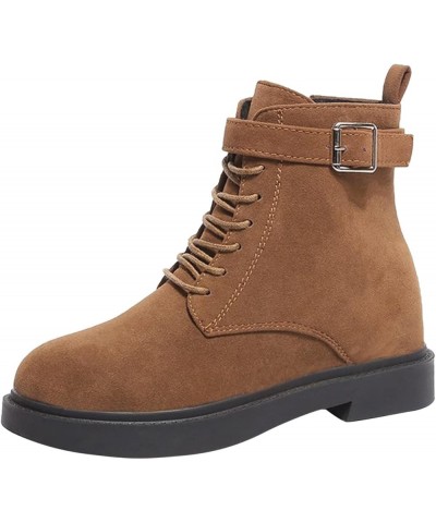 Women's Boots Winter Soft Leather Shoes Female Lace Up Belt Buckle Short Boots Et1-brown $27.34 Boots