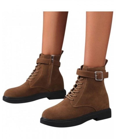 Women's Boots Winter Soft Leather Shoes Female Lace Up Belt Buckle Short Boots Et1-brown $27.34 Boots