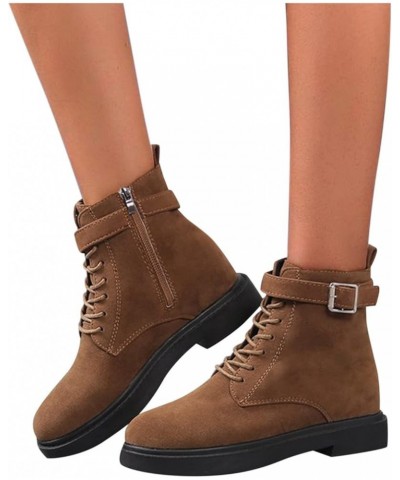 Women's Boots Winter Soft Leather Shoes Female Lace Up Belt Buckle Short Boots Et1-brown $27.34 Boots