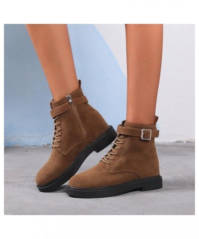 Women's Boots Winter Soft Leather Shoes Female Lace Up Belt Buckle Short Boots Et1-brown $27.34 Boots