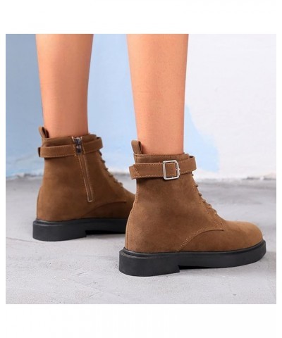 Women's Boots Winter Soft Leather Shoes Female Lace Up Belt Buckle Short Boots Et1-brown $27.34 Boots