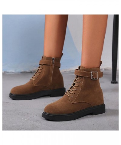 Women's Boots Winter Soft Leather Shoes Female Lace Up Belt Buckle Short Boots Et1-brown $27.34 Boots