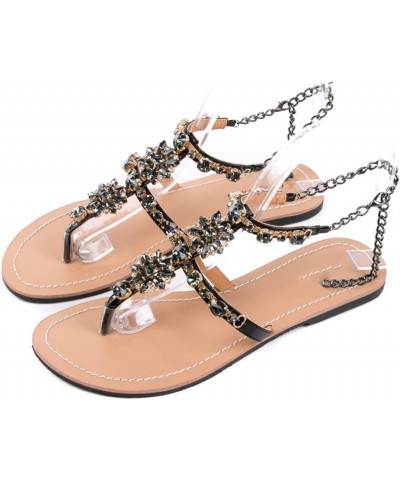 Summer Women Fashion Diamond Sandals Beach Shoes Femal T-Strap Thong Flip Flops Slippers Plus Size 6 Black $20.46 Sandals