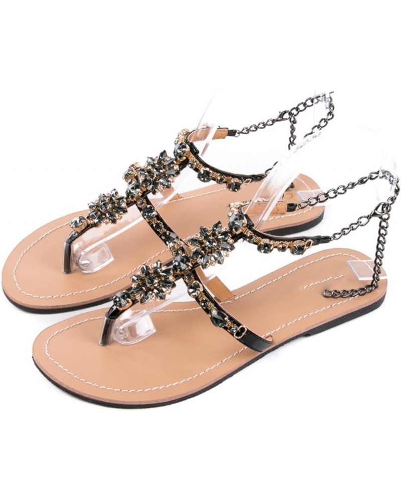 Summer Women Fashion Diamond Sandals Beach Shoes Femal T-Strap Thong Flip Flops Slippers Plus Size 6 Black $20.46 Sandals