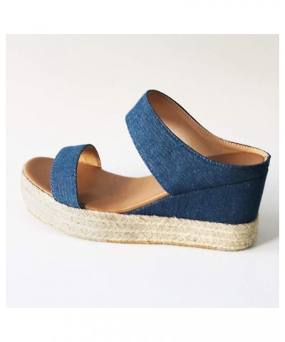 Women Wedge Sandals Size 6 Shoes Women Breathable Beach Casual Toe Slip-On Sandals Summer Open Straw Wedges Women's Wedges (R...