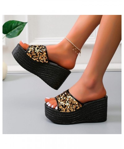 Sandals for Women Breathable Buckle Strap Shoes Mouth Flowers Rhinestone Ladies Sandals Fish Wedge Heel Women's Gold 9 $19.11...