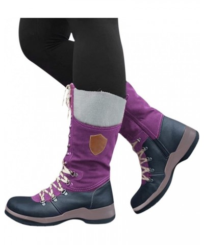 Boots for Women Snow Boots Durable Outdoor Thermal Winter Mid Calf Boots Knight Boots Combat Booties 001purple $15.45 Outdoor...