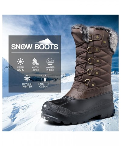 Women's Snow Boots Warm Insulated Faux Fur Lined Waterproof Mid-Calf Winter Boots Brown Grid $28.79 Outdoor Shoes