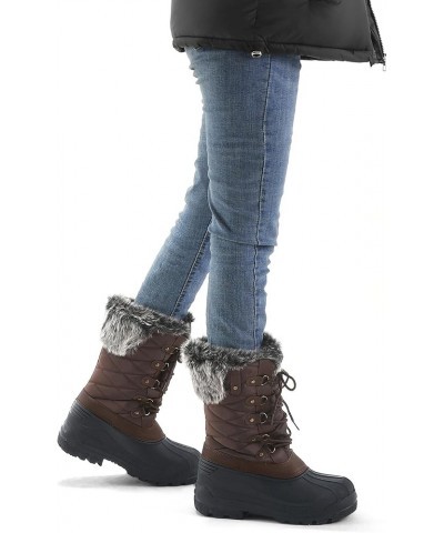 Women's Snow Boots Warm Insulated Faux Fur Lined Waterproof Mid-Calf Winter Boots Brown Grid $28.79 Outdoor Shoes