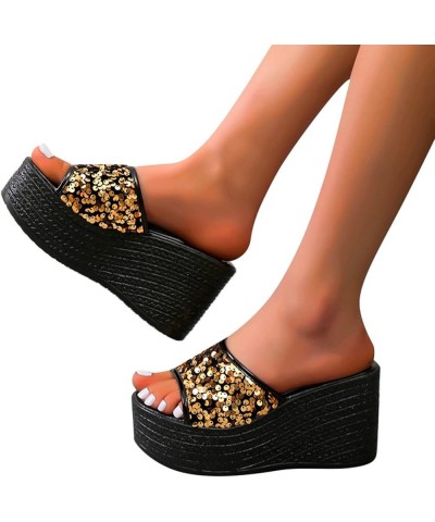 Sandals for Women Breathable Buckle Strap Shoes Mouth Flowers Rhinestone Ladies Sandals Fish Wedge Heel Women's Gold 9 $19.11...