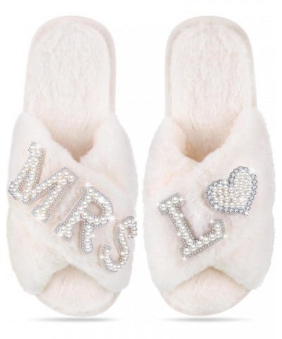 Personalized Initial Bride Slippers Mrs Pearl Slippers Wedding Slippers for Bride Bridal Shower Gifts for Wedding Day Letter ...