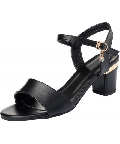 Heeled sandals Casual Black sandals Women sandalias Para Mujer sandals Women Comfortable Wide Width High Heeled sandal Black-...