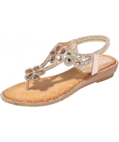 Bohemia Casual Shoes Flower Sandals Summer Women Ladies Bling Beach Crystal Flat Women's sandals Gold $15.76 Sandals