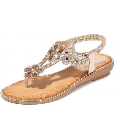 Bohemia Casual Shoes Flower Sandals Summer Women Ladies Bling Beach Crystal Flat Women's sandals Gold $15.76 Sandals