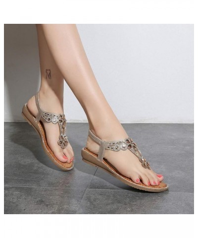 Bohemia Casual Shoes Flower Sandals Summer Women Ladies Bling Beach Crystal Flat Women's sandals Gold $15.76 Sandals