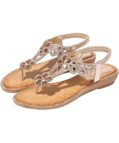 Bohemia Casual Shoes Flower Sandals Summer Women Ladies Bling Beach Crystal Flat Women's sandals Gold $15.76 Sandals