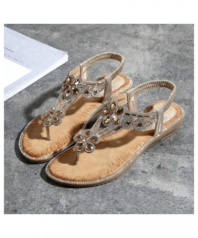 Bohemia Casual Shoes Flower Sandals Summer Women Ladies Bling Beach Crystal Flat Women's sandals Gold $15.76 Sandals