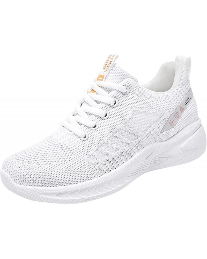 Lace up Walking Shoes for Women Lightweight Breathable Hollow Mesh Sneakers Z 12-white $20.54 Athletic Shoes