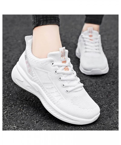 Lace up Walking Shoes for Women Lightweight Breathable Hollow Mesh Sneakers Z 12-white $20.54 Athletic Shoes