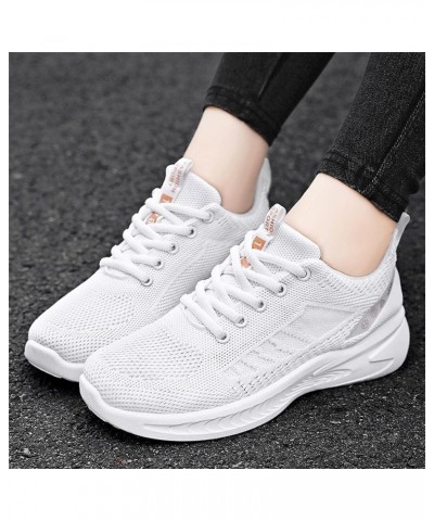 Lace up Walking Shoes for Women Lightweight Breathable Hollow Mesh Sneakers Z 12-white $20.54 Athletic Shoes