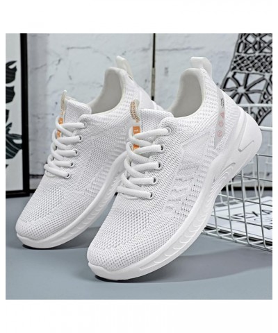 Lace up Walking Shoes for Women Lightweight Breathable Hollow Mesh Sneakers Z 12-white $20.54 Athletic Shoes