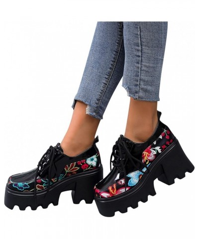 Women Fashion Flowers Sandals Thick Heel Thick Sole Retro Shoes Womens Black Studded Sandals (A-White, 7.5) 7 A-black $22.56 ...