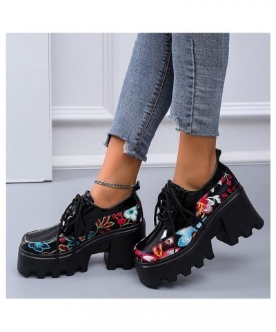 Women Fashion Flowers Sandals Thick Heel Thick Sole Retro Shoes Womens Black Studded Sandals (A-White, 7.5) 7 A-black $22.56 ...