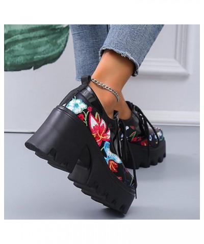 Women Fashion Flowers Sandals Thick Heel Thick Sole Retro Shoes Womens Black Studded Sandals (A-White, 7.5) 7 A-black $22.56 ...