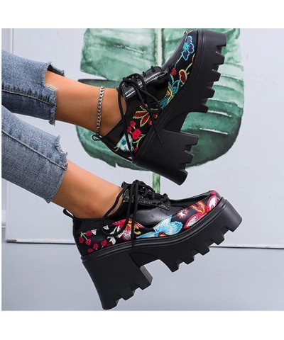 Women Fashion Flowers Sandals Thick Heel Thick Sole Retro Shoes Womens Black Studded Sandals (A-White, 7.5) 7 A-black $22.56 ...