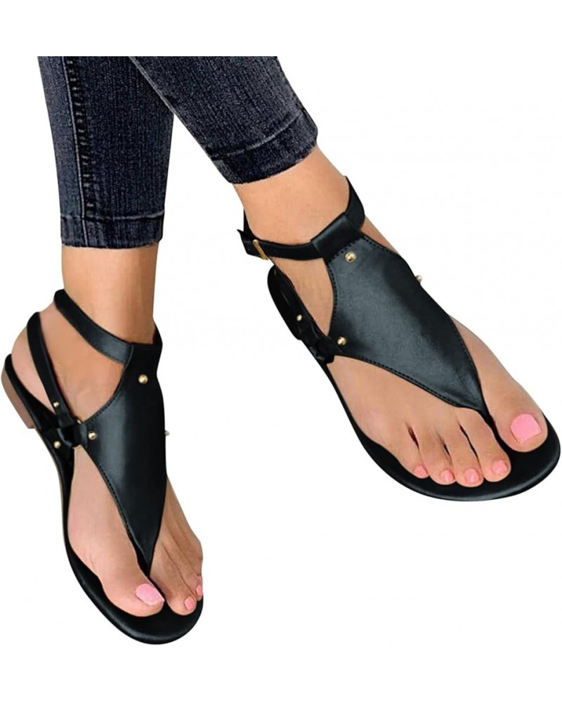 Flat Sandals for Women Casual Summer Flip Flops Sandals Womens Open Toe T-Strap Thong Sandal Comfortable Walking Ankle Buckle...