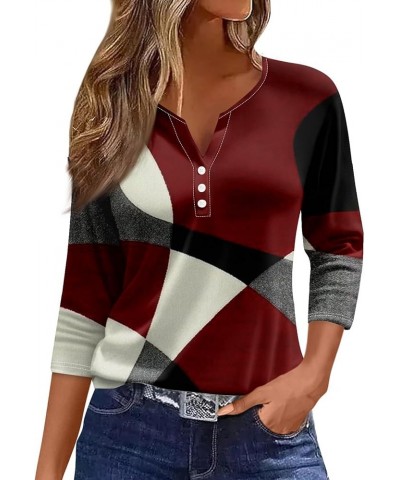 3/4 Sleeve T Shirts for Women Printed V Neck Blouses Button Down Summer Tshirt Dressy Casual Loose Tunic Tops 5-red $9.45 Fas...