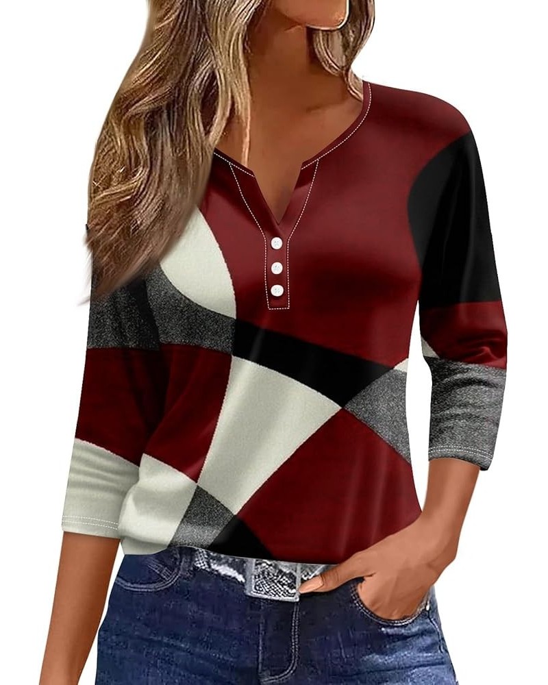 3/4 Sleeve T Shirts for Women Printed V Neck Blouses Button Down Summer Tshirt Dressy Casual Loose Tunic Tops 5-red $9.45 Fas...