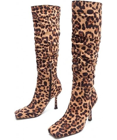 Women's Colorful Square Toe Zipper Knee High Boots Fashion Party Dress Boots Leopard Yellow $23.24 Boots