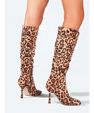 Women's Colorful Square Toe Zipper Knee High Boots Fashion Party Dress Boots Leopard Yellow $23.24 Boots