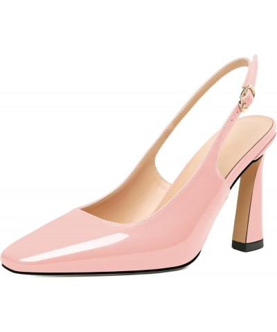 Women Slingback Pumps 3.5" High Stiletto Heel Heeled Toe Spool Heel Dressy Shoes Patent Pink $33.14 Sandals