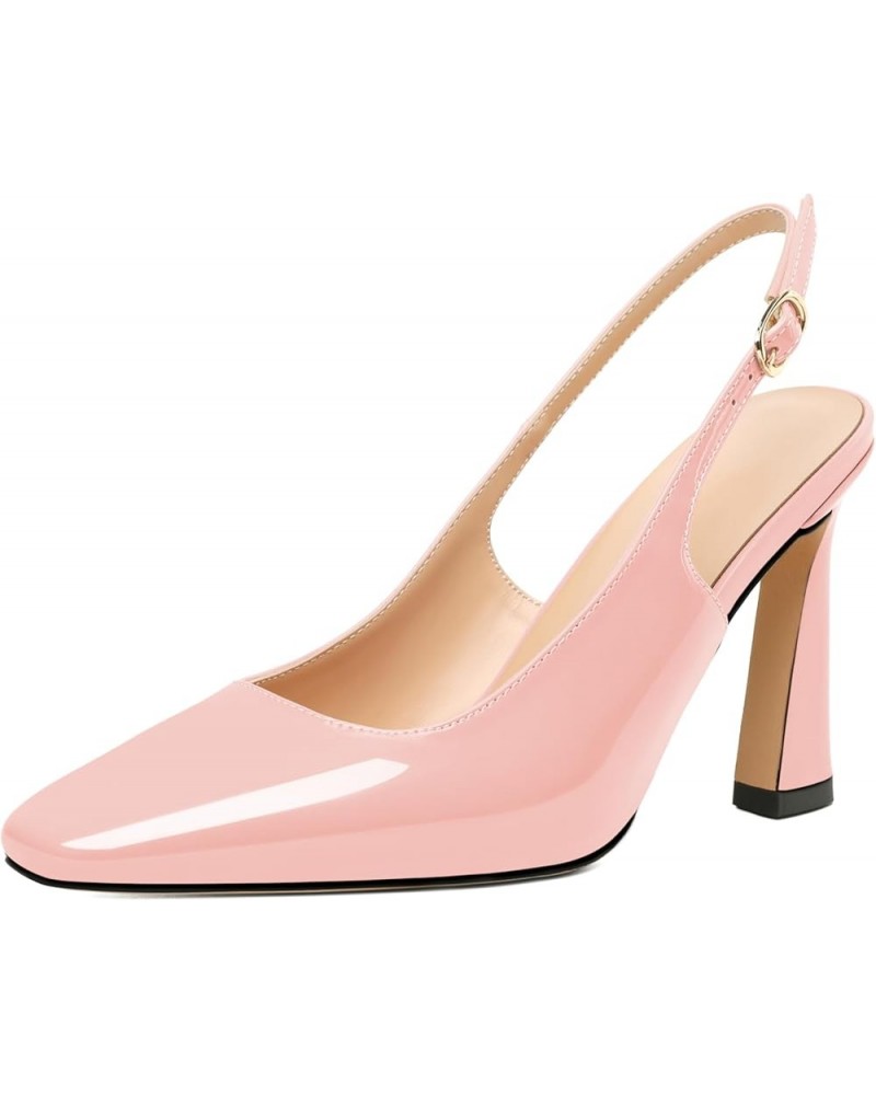 Women Slingback Pumps 3.5" High Stiletto Heel Heeled Toe Spool Heel Dressy Shoes Patent Pink $33.14 Sandals