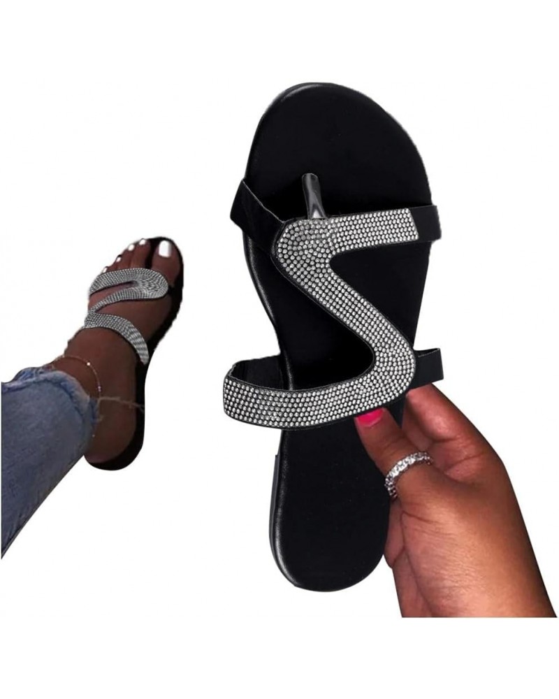 Gladiator Sandals for Women Casual Crystal Flat Sandals Cute Summer Beach Slipper Flip Flops Silver $9.99 Sandals