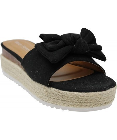 Women's Suede Bow Open Toe Sandal Black $19.24 Sandals