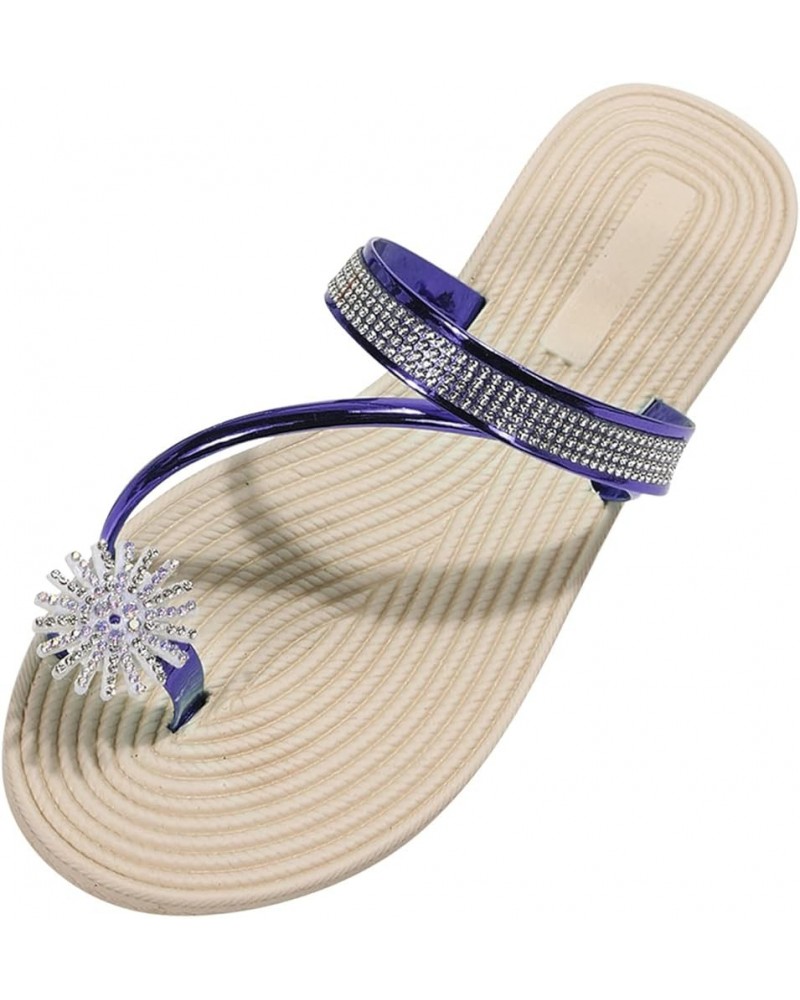 Sandals For Women White Flats Shoes Women Sandals Heels Dressy Flats For Women Dressy Comfortable Womens Dark Blue-e $12.46 S...