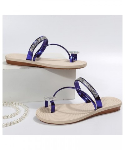 Sandals For Women White Flats Shoes Women Sandals Heels Dressy Flats For Women Dressy Comfortable Womens Dark Blue-e $12.46 S...