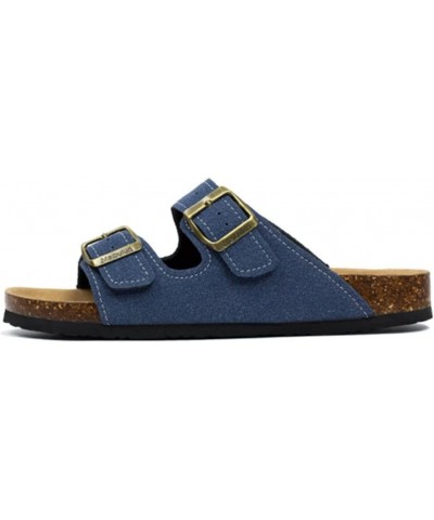 Men's Women's Cow Suede Leather Sandals 2-Strap Adjustable Buckle Comfort Cork Slippers Blue $16.15 Sandals