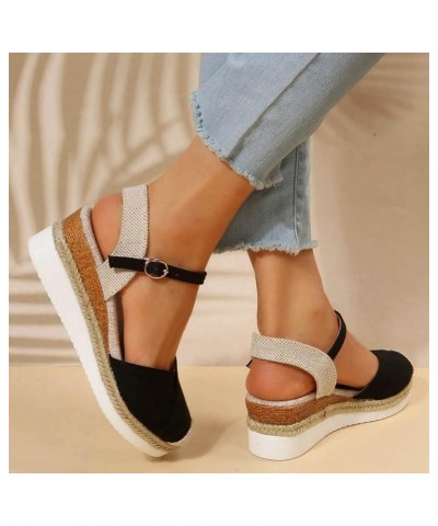 Espadrille Sandals for Women,Women Wedge Platform Sandals Linen Closed Toe Slingback Ankle Strap Cute Dressy Sandals Black $1...