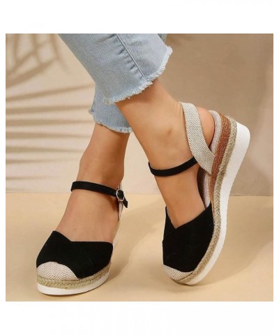 Espadrille Sandals for Women,Women Wedge Platform Sandals Linen Closed Toe Slingback Ankle Strap Cute Dressy Sandals Black $1...